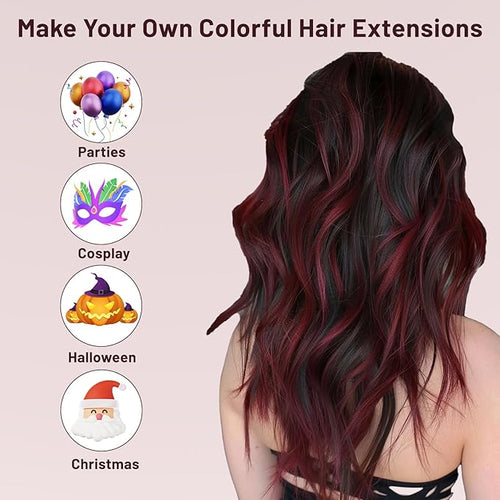 16 Pcs Burgundy Hair Extensions Curly Wavy Clip in Synthetic Hair Extensions,Colored Party Highlights Hairpiece Streak for Girls Women Kids Christmas Cosplay Party Gift(Wine Red)