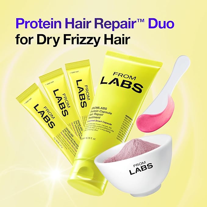 FROMLABS Hair Repair Duo – Protein Capsule Hair Repair Treatment (6.76 fl oz) + Intensive Keratin Booster Powder (8 Pack) | 3‑Minute At‑Home Keratin Mask, Deep Repair for Damaged, Color‑Treated Hair