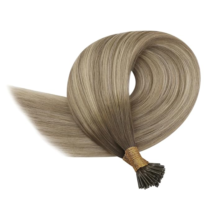 YoungSee I Tip Hair Extensions Ombre Itip Human Hair Extensions Ombre Dark Brown to Brown with Blonde Keratin Tip Extension 18In Cold Fusion Hair Extension Balayage 60s 50g