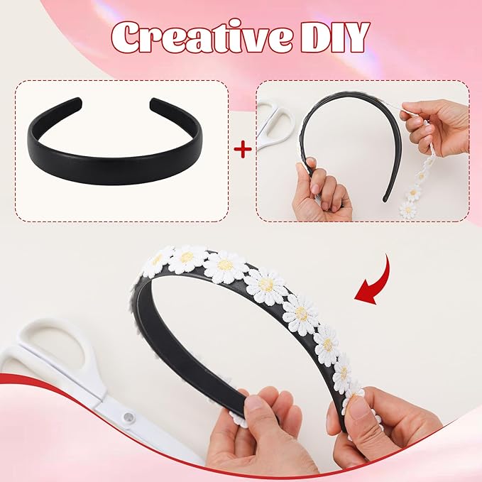 2pcs Leather Thick Headband for Women, 5.31 Inch Wide Padded Fashion Headbands Hair Band, Non-Slip Simple Head Band Hair Accessories for Long Culry Hairstyle- White & Black