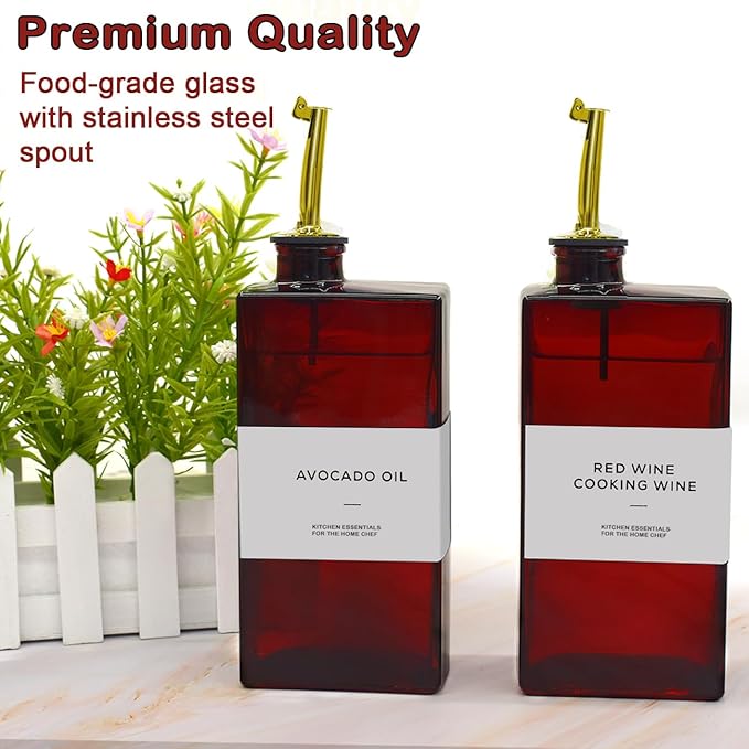 Olive Oil Dispenser Bottle for Kitchen - 16.9oz Dark Glass UV Protection, Oil and Vinegar Dispenser Set, Drip-Free Pourer, Kitchen Essential, Set of 2