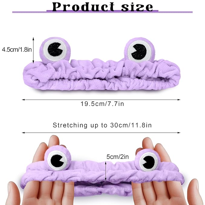 Jowmoy Purple Frog Eye Elastic Headband - Versatile for Spa, Skincare, Makeup, Face Wash, Fun Gift for Women (1 Pack)