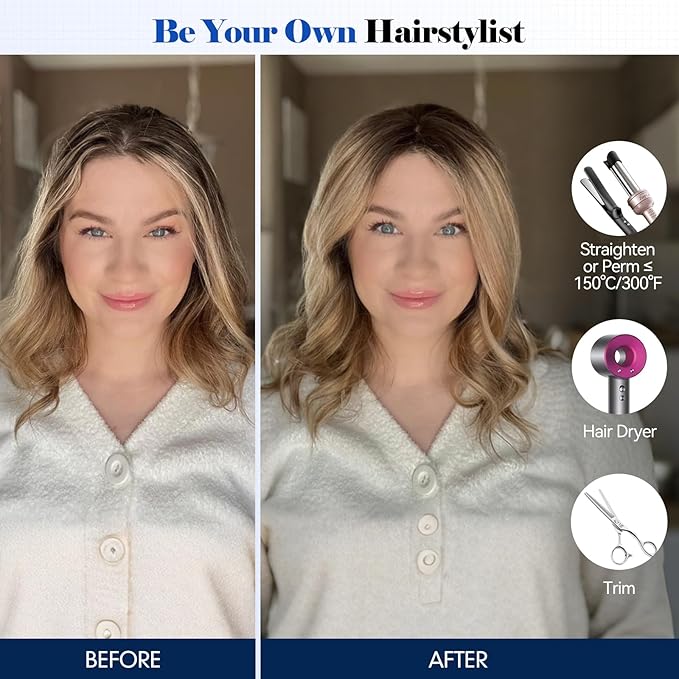 HAIRCUBE Hair Toppers For Women With Thinning 5"*5" Large Base Real Hair Toppers For Women, 14 Inch For Hand-Woven, 60g, Silk, Natural, realistic, Use Daily, Hairloss, Blonde Mixed Brown, No Bangs
