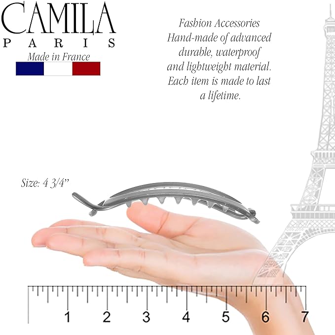 Camila Paris CP3115 French Hair Barrette Clip, Flexible Ponytail Holder No Metal Parts, Strong Hold Grip Hair Clips for Women, No Slip and Durable Styling Girls Hair Accessories, Made in France