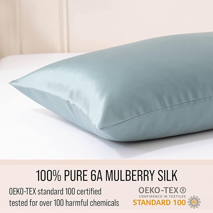 Bella Coterie Luxury Silk Pillowcase for Hair and Skin | 30 Momme | 100% Pure 6A Mulberry Silk | Super Soft | Perfectly Plush [Standard, Slate Blue]
