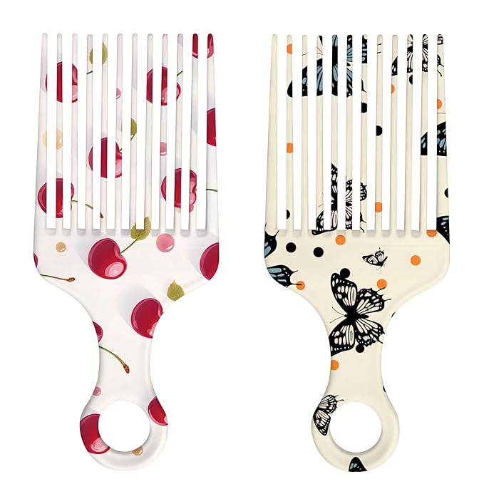 2 Pcs Afro Pick Comb for Natural Curly Hair,Portable Styling Hair Pick for Travel,Anti-Static,Cute Afro Comb for Women Men and Girls(Red-T5)