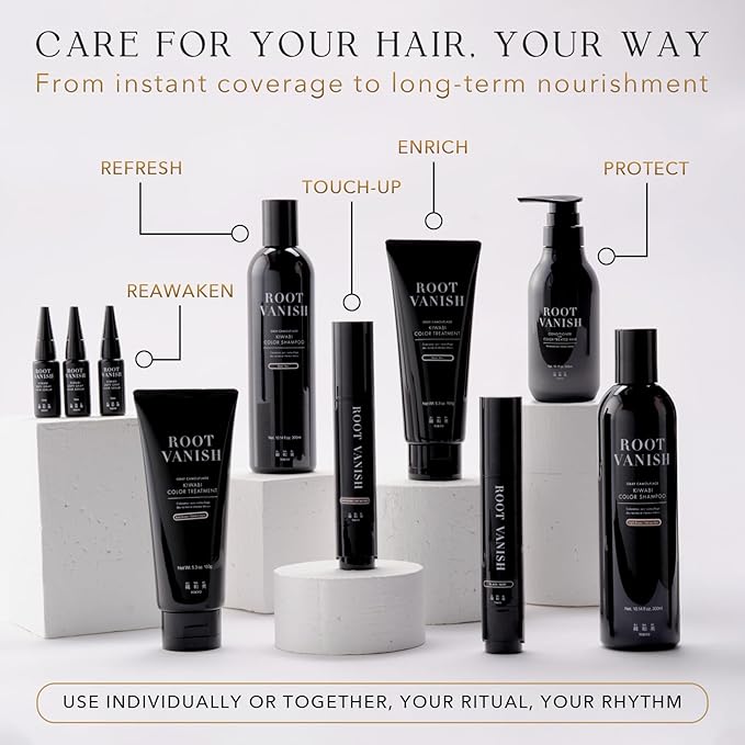 KIWABI Root Vanish Color Treatment in Light Brown Instantly Camouflages Gray Roots and Hair with Natural Anti-Aging Botanicals (150g, Paraben Free, Gray)