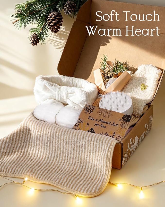 Coralogo Natural Spa Gift Baskets - Natural Pampering Spa Set, Self-Care Get Well Soon Basket,Thank You Gifts, Unique 11pcs Gift Set for Birthday Christmas Valentines Day Mothers Day