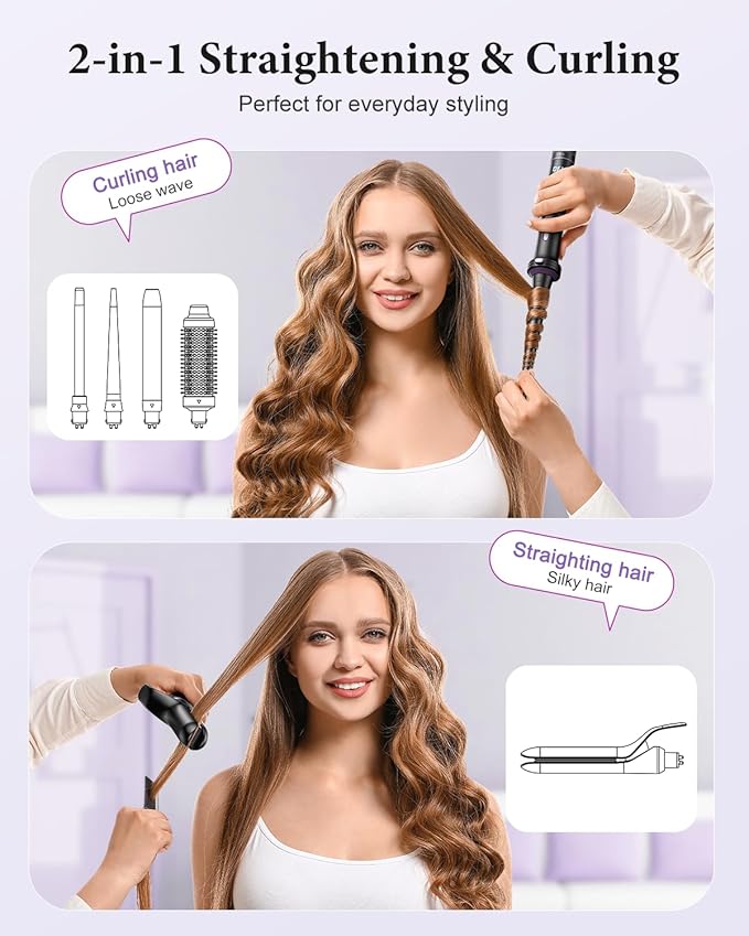 5 in 1 Curling Iron, Curling Wand Set with Thermal Brush, Flat Iron Hair Straightener, 3 Ceramic Irons (0.35"-1"), 13 Adjustable Temps, Hair Curler Waver with Heat Resistant Mat, Glove, Clip