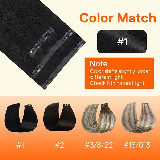 Full Shine Seamless Clip in Hair Extensions Real Human Hair, 20Inch Black Hair Extensions for Thin Hair Fill Ins Remy Human Hair for Women, Add Thickness & Length Color1 4Pcs 95g