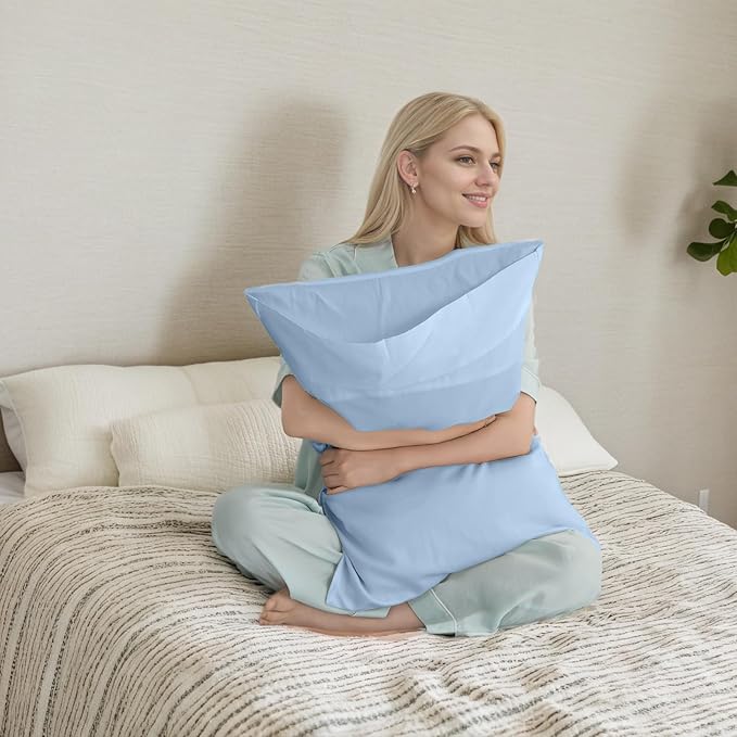 Pillow Cases Queen Size 2 Pack, Bamboo Rayon Pillowcases with Envelope Closure, Cooling Breathable Pillow Case for Hot Sleepers & Night Sweats, 20x30 inches, Aqua Blue