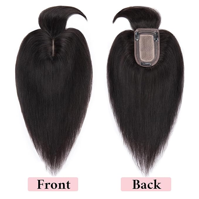 SEGO 100% Real Human Hair Toppers, with Air Bangs, Silk Base 150% Density, Clip in Topper, 2.7肺5.1・ HairPieces for Women, with Thinning/Hair Loss Cover Gray