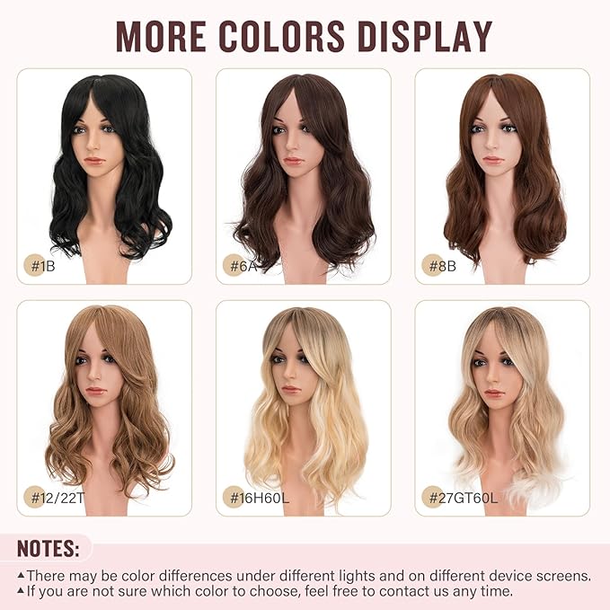 Hairro 18 Inch Long Hair Toppers Wavy with Side Bangs for Women, Clips In Synthetic Hairpieces Capless, for Adding Volume/Birthday/Party/Halloween/Cosplay Dress Up, Dark Brown
