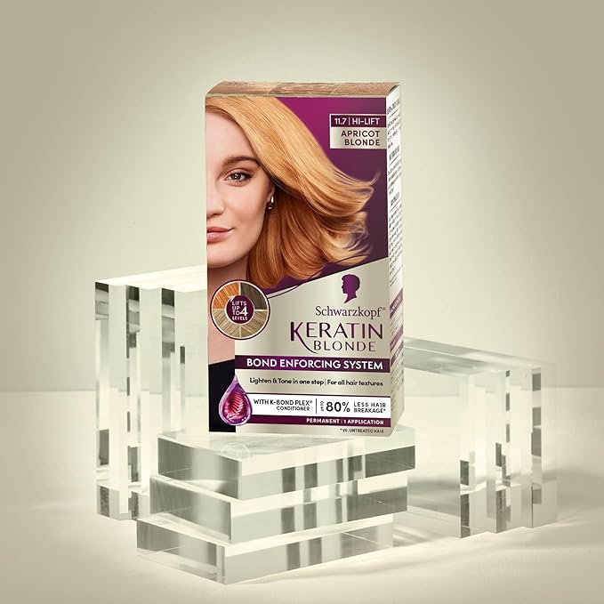 Schwarzkopf Keratin Blonde Hair Dye, 11.7 High Lift Apricot Blonde, Professional Quality Permanent Hair Color, Bond Enforcing System, Pre-Color Serum & Conditioner Included