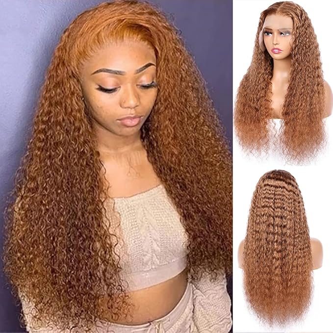 Brown Deep Curly Wave Human Hair Lace Front Wigs with Baby Hair for Black Women Pre Plucked 180% Density Brazilian Virgin Hair HD Transparent Lace Frontal Wig 28 Inch