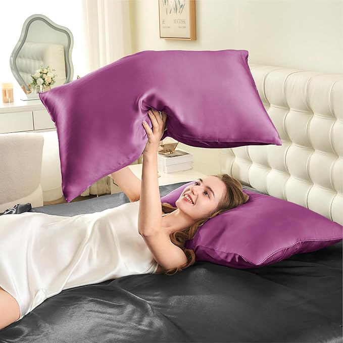 INFIIXSO Mulberry Silk Pillowcase for Hair and Skin, Silk Pillow Cases Queen Size with Hidden Zipper 20x30 Inches, Extraordinary Smooth and Soft Cooling Pillow Cases for Hot Sleepers(Purple, 1 Pack)