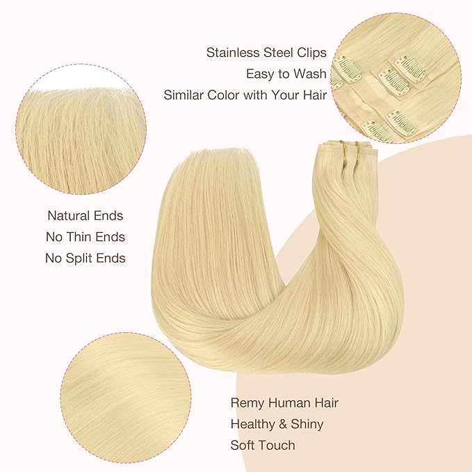GOO GOO Clip in Hair Extensions Real Human Hair, Remy Human Hair Extensions Clip ins for Women, Natural Human Hair, 14inch 110g 7Pcs, 22F Light Golden Blonde
