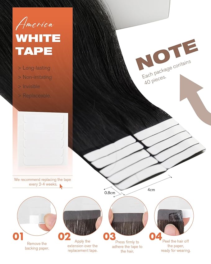 Sunny Hair Tape in Hair Extensions Human Hair 22inch Hair Extensions Real Human Hair Tape in Extensions for Women Jet Black Invisible Remy Hair Natural Straight Skin Weft Double Sided Tape 40pcs 100g
