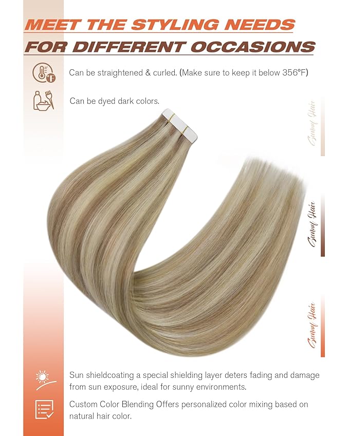Sunny Hair Tape in Hair Extensions Human Hair, Blonde Hair Extensions Tape in Highlight Blonde Human Hair Tape in Extensions 22 inch 50G