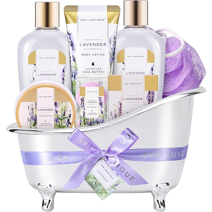 Spa Gifts for Women - Spa Luxetique Bath Baskets for Women, 8 Pcs Lavender Bath Sets with Bubble Bath, Lotion, Birthday Sets, Mothers Day Gifts for Mom, Christmas Gifts for Her