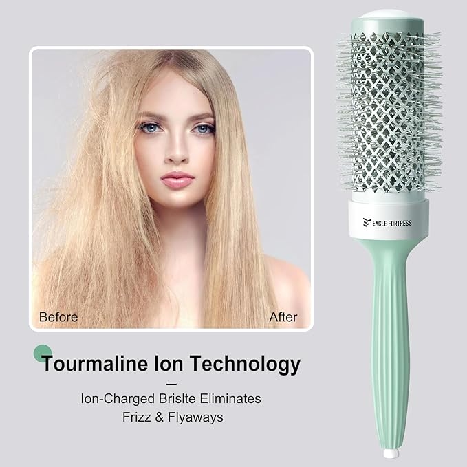 Eagle Fortress Round Brush for Blow Out, Thermal Ceramic Hair Brush for Blow Drying with Ionic Bristle for Professional Blowout Brushing - Green, 43mm