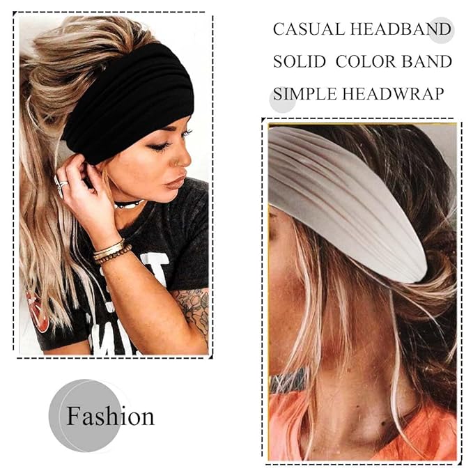 Wide Headbands Stretch Turban Knotted Hairbands Elastic Yoga Workout Sweatband Running Sport Head Scarf Large African Head Wraps for Women 4 Pcs (Set B)