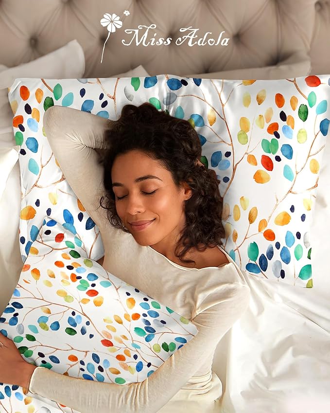2 Pack Mulberry Silk Pillowcase for Hair and Skin - Standard Size 20 x 26 Inches with Hidden Zipper Colorful Leaf 19 Momme Soft Sleeping Silk Pillow Case for Women, Moms