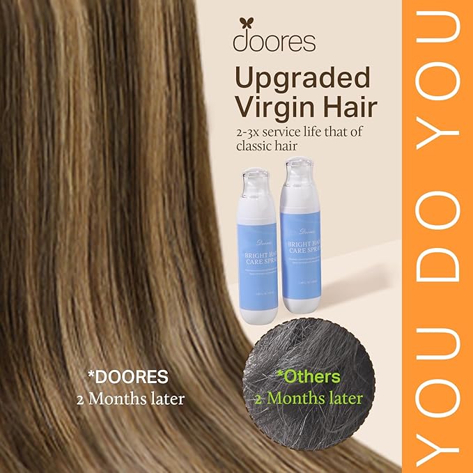 DOORES Seamless Clip in Real Human Hair Extensions, Chocolate Brown to Caramel Blonde 20 Inch 7pcs 110g, Invisi Edge Clip in Hair Extensions Remy Straight