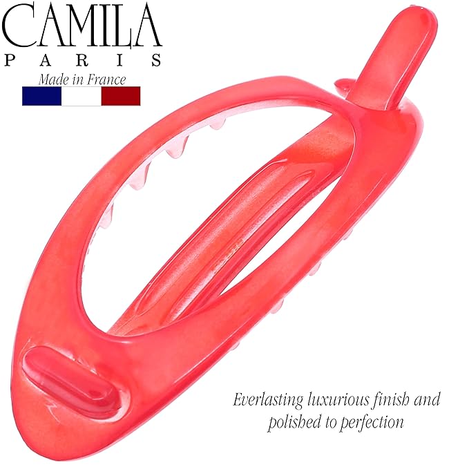 Camila Paris CP3120 French Hair Barrette Clip, Flexible Ponytail Holder No Metal Parts, Strong Hold Grip Hair Clips for Women, No Slip and Durable Styling Girls Hair Accessories, Made in France