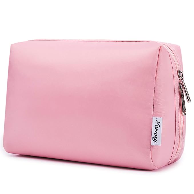 Narwey Cute Makeup Bag Travel Cosmetic Bag Organizer Toiletry Bag Make Up Bags with Compartments for Women Girls (Large, Pink)