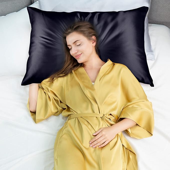 J JIMOO 100% Mulberry Silk Pillowcase for Hair and Skin, Both Sides 19 Momme Pure Natural Silk Pillowcases Soft Breathable King 20''×36'', Dark Grey 1 Pack