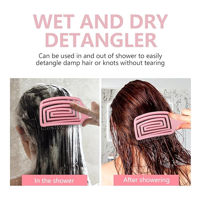 Detangling Brush, Dry and Wet Vented Detangler Hair Brush for Women and Men, Professional Paddle Curved Styling Hairbrush for Wet/Dry/Curly/Thick/Long/Damaged Hair, Pink