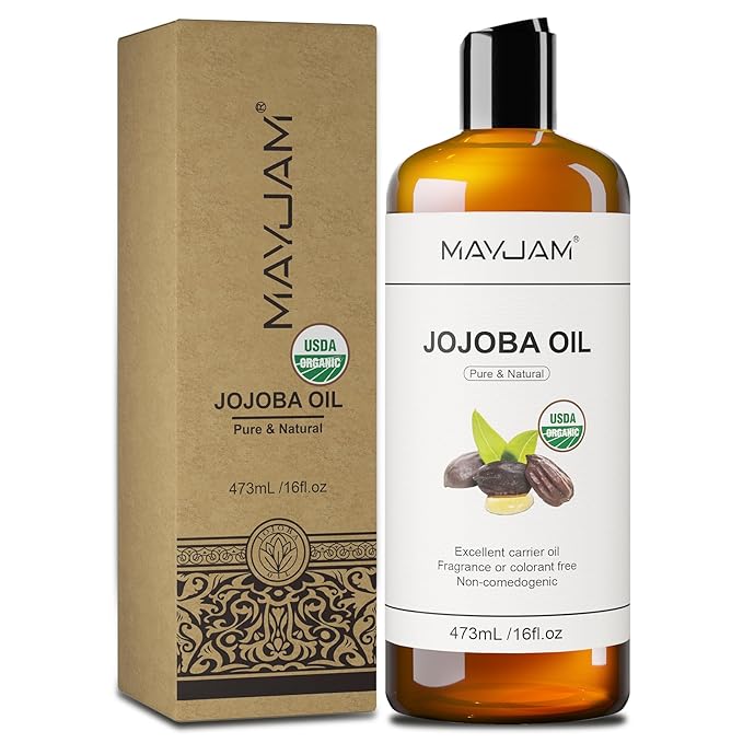 MAYJAM Jojoba Oil Organic USDA Certified 16 Oz, 100% Pure & Natural Jojoba Oils for Skin, Hair, Face, Nails, Body Massage, Cold Pressed Unrefined Carrier Oil for Essential Oils Mixing