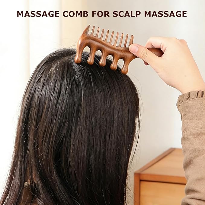 2 in 1 Wooden Comb for Scalp Massage Hair Growth, Wide & Fine Tooth Comb for Stress Relief, Gua Sha, Styling Hair, Scalp Massager Tool Upgrade