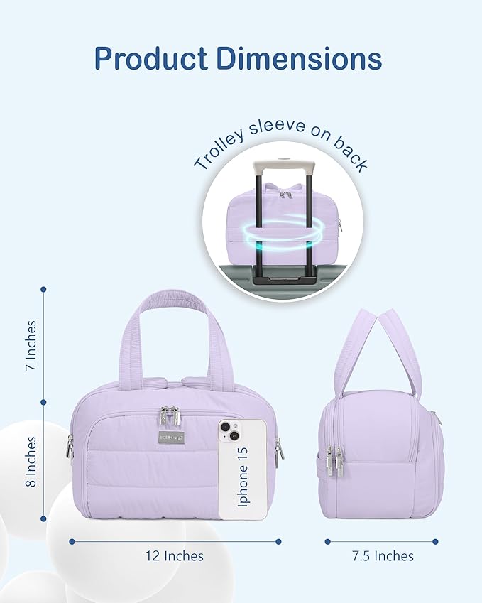 TOPDesign Travel Toiletry Bag for Women, Puffer Large Toiletry Bag, Lightweight Cosmetic Makeup Organizer with Handle for Traveling, Accessories, Essentials, Toiletries (Light Purple)