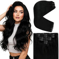 Ve Sunny Human Hair Clip in Extensions, Clip in Extensions Real Human Hair, Black Clip in Hair Extensions Straight Hair Extensions for Thin Hair 16inch 120g 7pcs
