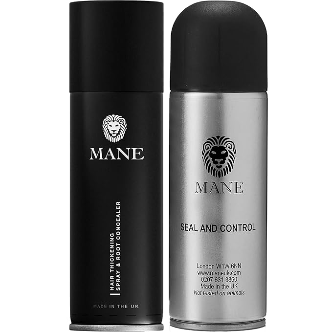 MANE Hair Thickening Spray & Root Touch Up, Seal & Control Combo Pack, Instantly Thicker Hair for Men & Women, Fill in Hairlines and Hide Thinning and Fine Patches - Light Blond, 12 Colors (6.76 oz)