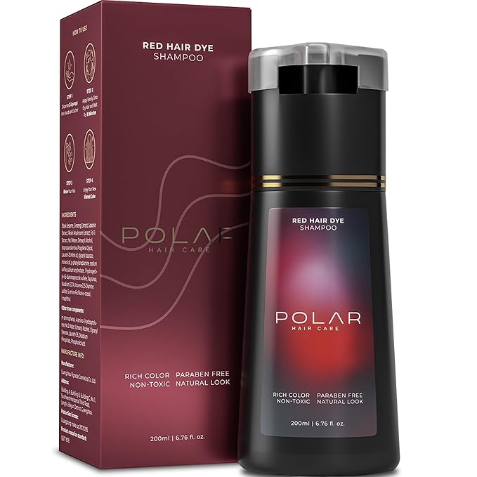 Polar Haircare - Red Coloring Shampoo for Gray Hair for Women & Men - Natural Semi Permanent Personal Color Product - Vegan Ammonia-Free Color Shampoo for Gray Hair - 3-in-1 Total Coverage 6.76 Fl Oz