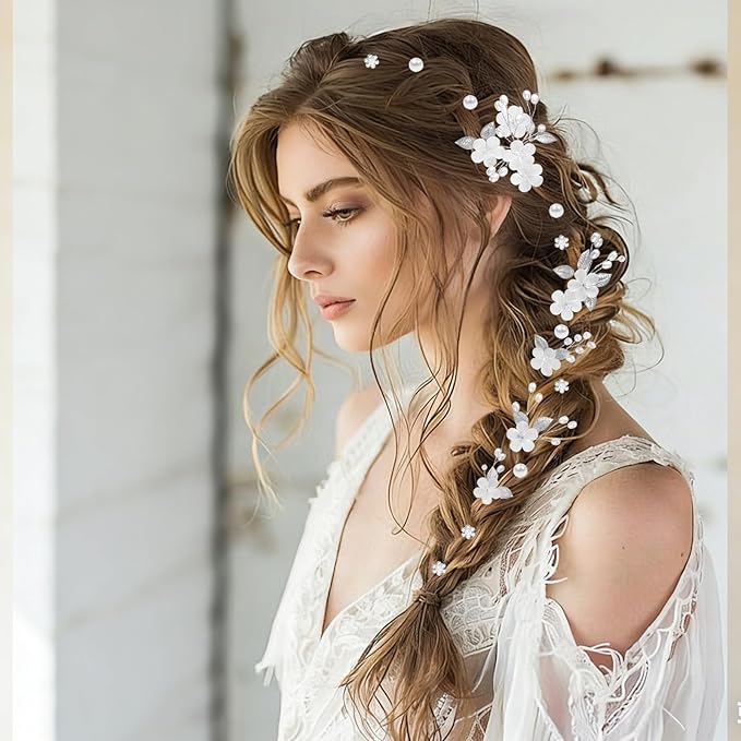 15Pcs Silver Pearl Hair Pins for Wedding Bridal White Flower Hair Pins Decorative, Silver Hairs Accessories Flower Pearl Hairs Clips Gifts for Women, Bridesmaid, Bridal, SilverA