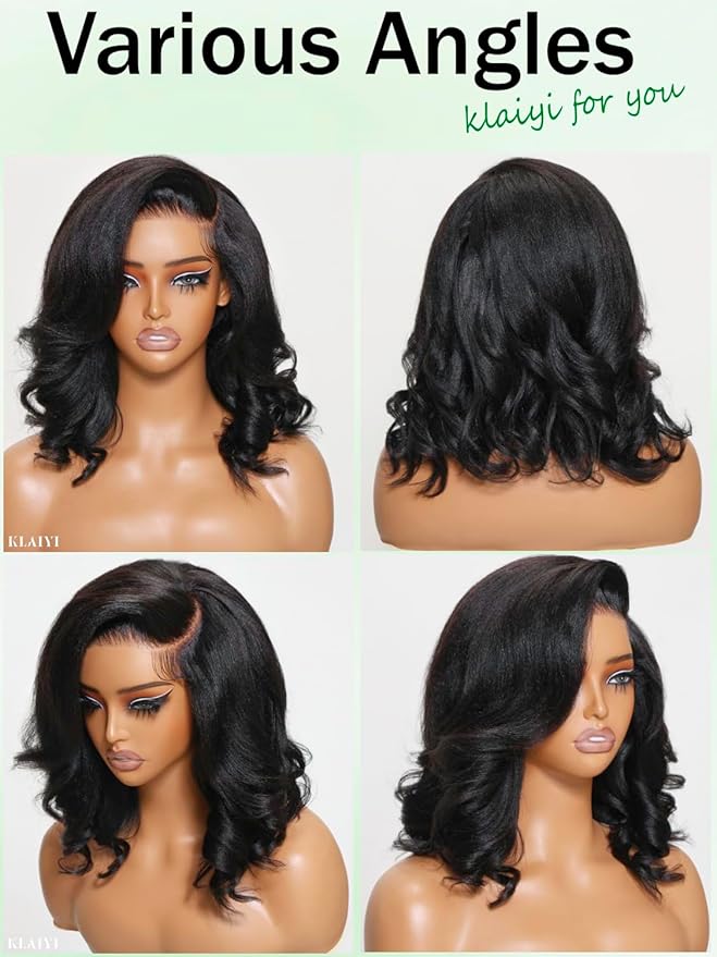 KLAIYI Light Yaki Straight Bob Loose Wave Pre Everything 13x4 Lace Front Wigs Human Hair Precut Lace Pre Plucked Bleached Glueless Wear and Go Wigs for Women Bye Bye Knots Wig Beginner Friendly 12Inch