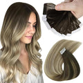 Sunny Tape in Hair Extensions Human Hair Dark Brown Balayage Blonde Hair Extensions Real Human Hair Tape ins 22 Inch Tape in Extensions 20Pcs 50g