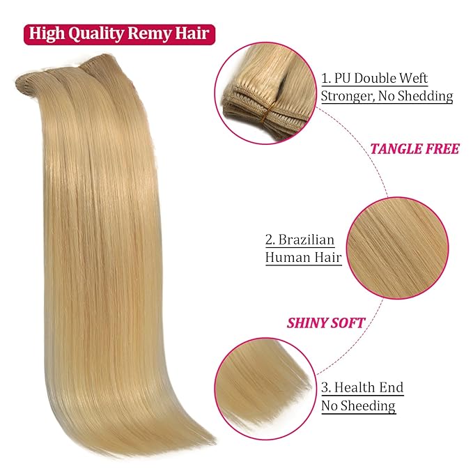 Clip in Hair Extensions Real Human Hair, Blonde 22inch 8pcs 120g Remy Kinky Clip in Hair Extensions, Clip Ins Human Hair for Women Straight Natural Human Hair Easy Application