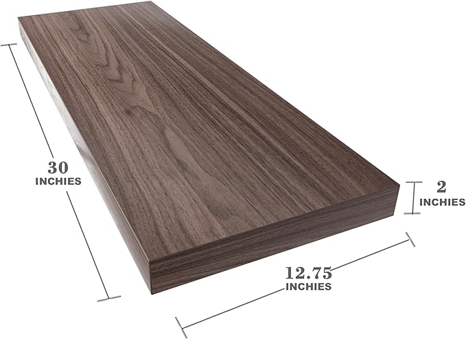 Large Floating Shelves for Wall Set of 1 Wooden Wall Shelves 30 in x 12.75 in x 2 in Room Decor Long Shelf with Invisible Wall Mount Bracket for Bedroom Kitchen Living Room Walnut
