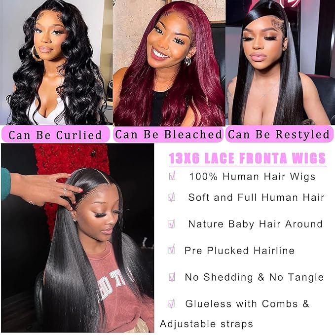 13X6 Lace Front Wigs Human Hair Pre Plucked With Baby Hair 30 Inch 180 Density Glueless Transparent HD Straight Lace Front Wigs Lace Frontal Wigs for Women Natural Black Color