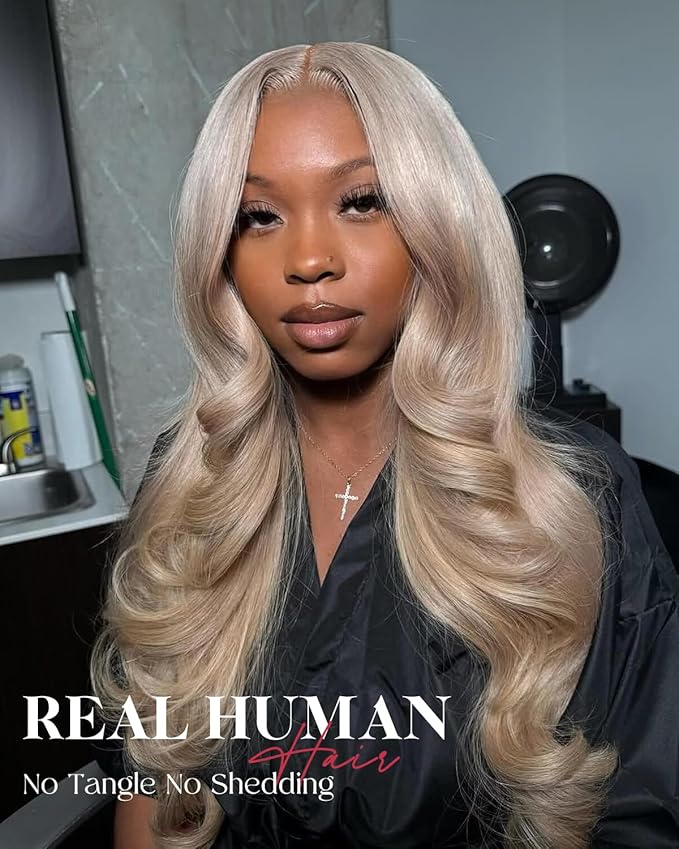 Alididi Ash Blonde Wig Human Hair 180% Density Milk Tea Ash Blonde Wig 13x6 Body Wave Hd Thin Lace Front Wigs Human Hair Full And Thicker Pre Plucked Pre Cut Natural Hairline With Baby Hair 24 inch