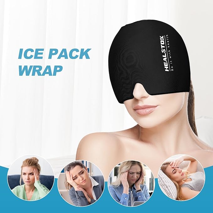 Cold Hat, Ice Cap, Ice Head Wrap, Cold & Hot Therapy Reusable 360 Compression Flexible Ice Pack Head Wrap, Cold Head Park Wrap. Black