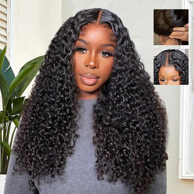 7x6 Burmese Curly Glueless Wigs Human Hair Pre Plucked Pre Cut 250% Density Drawstring Wig Human Hair 7x6 HD Lace Front Wigs Human Hair for Black Women Wear and Go Glueless Wig Natural Color 34inch