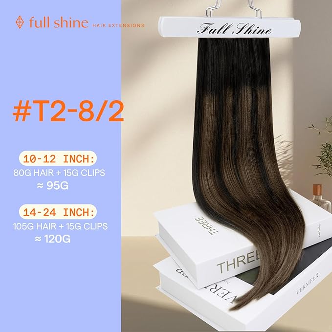 Full Shine Light Brown Clip in Hair Extensions 16 Inch Dark Brown Balayage Clip in Hair Extensions Real Human Hair 7 Pcs 120 G