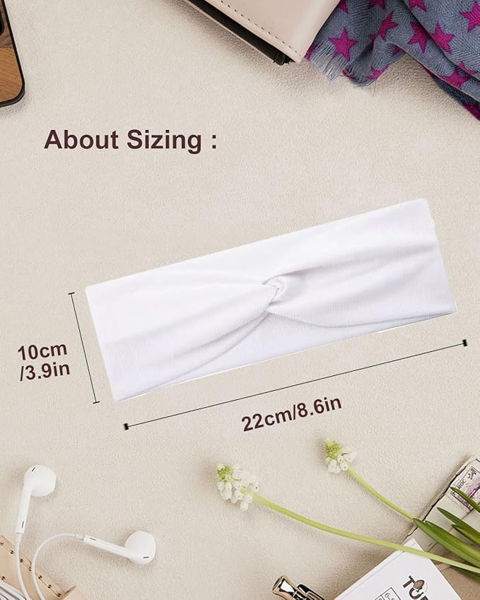 10 Pcs Wide Absorbent Sport Headbands for Women, Non-slip, Stretchy, Soft Cotton Twist Knotted Hair Bands for Daily Workout Yoga Running Sports, BA