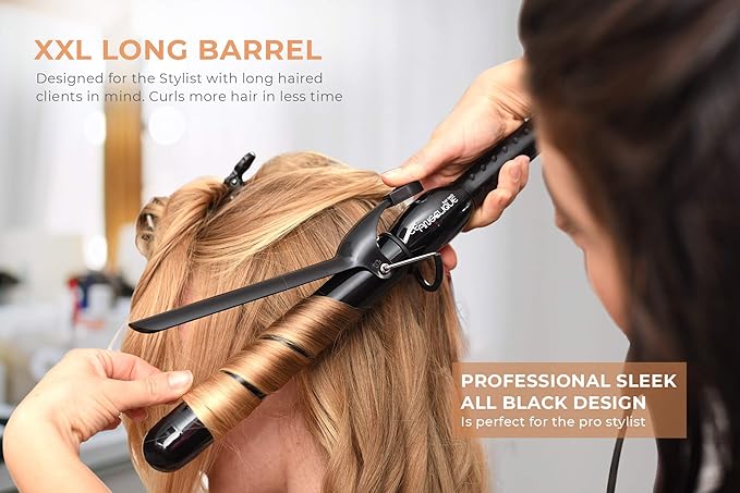 Le Angelique 1.25 Inch Curling Iron with Clip - Professional 8" Extra Large Barrel for Big Long Hair | 1 1/4" 32mm Wide Thick Ceramic Curler Wand | Adjustable Temperature | Dual Voltage